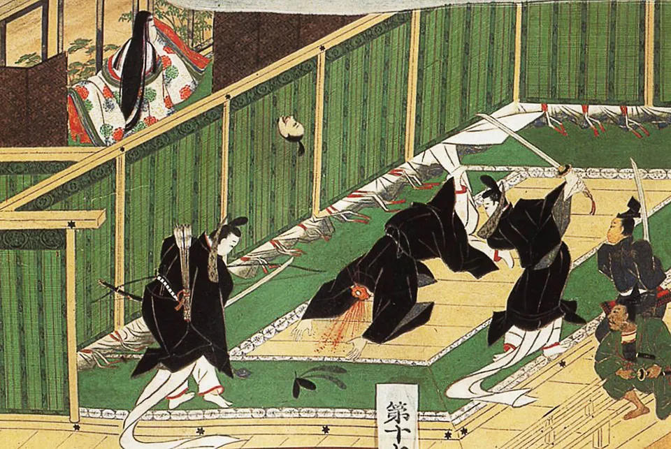 The assassination of Soga no Iruka, from the Edo-period Tōnomine Engi scroll