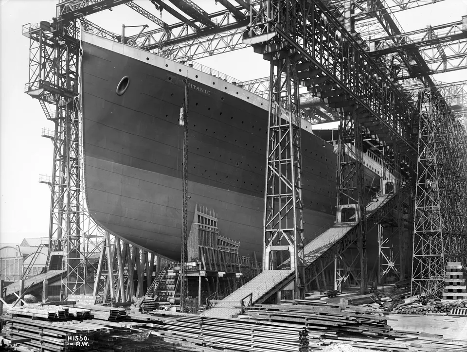 Titanic ready for launch at Harland & Wolff, Belfast, 1911