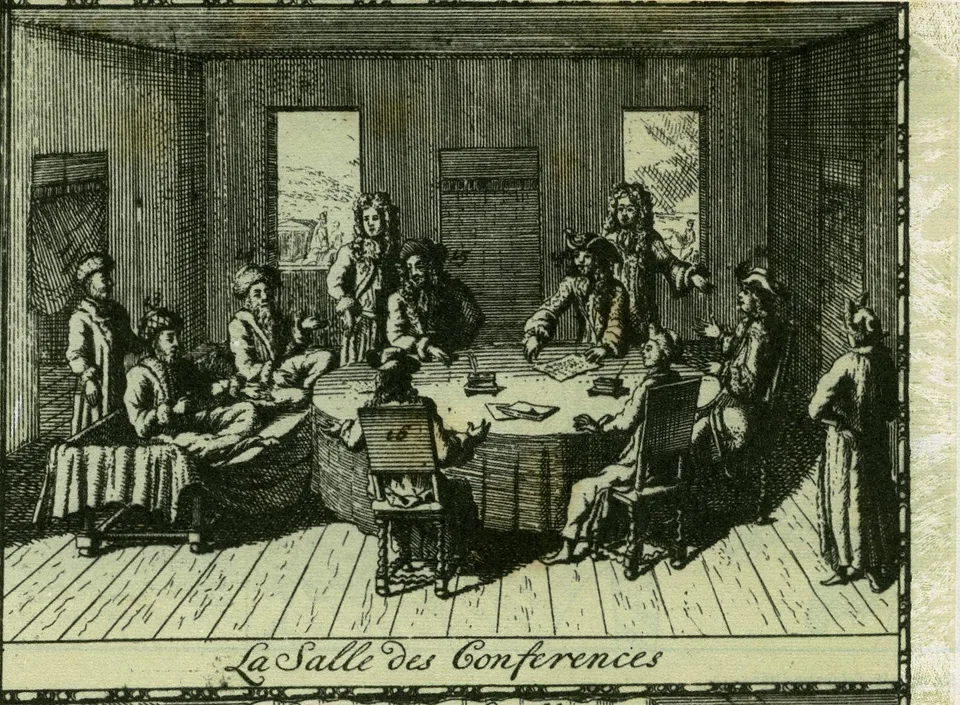 The peace conference at Karlowitz in 1699, from a late 17th- or early 18th-century engraving