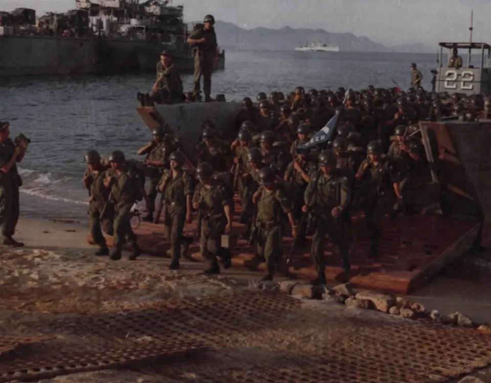 South Korean troops coming ashore in Vietnam, 1966