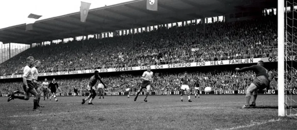 Seventeen-year-old Pelé scores in the final, Solna, 29 June 1958